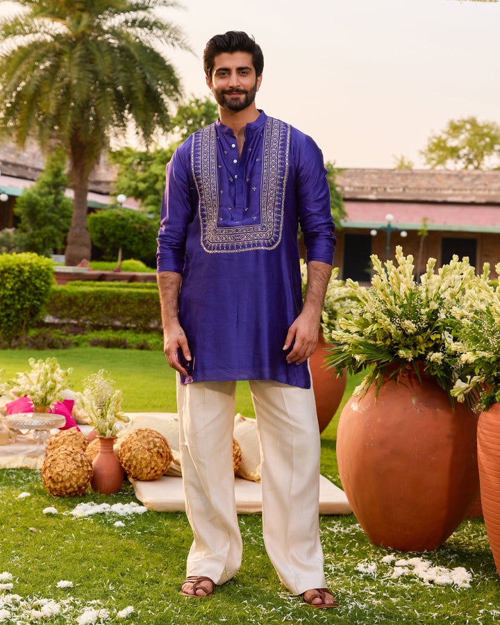 Prabhas Purple Chanderi Embroidered Kurta