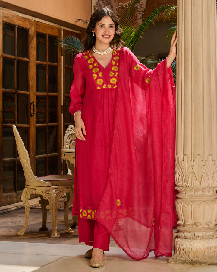 Ballet Pink Embroidered Chanderi Suit Set