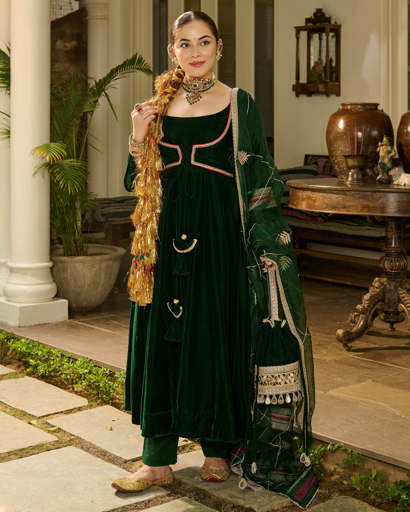 Bhavani Green Solid Velvet Suit Set