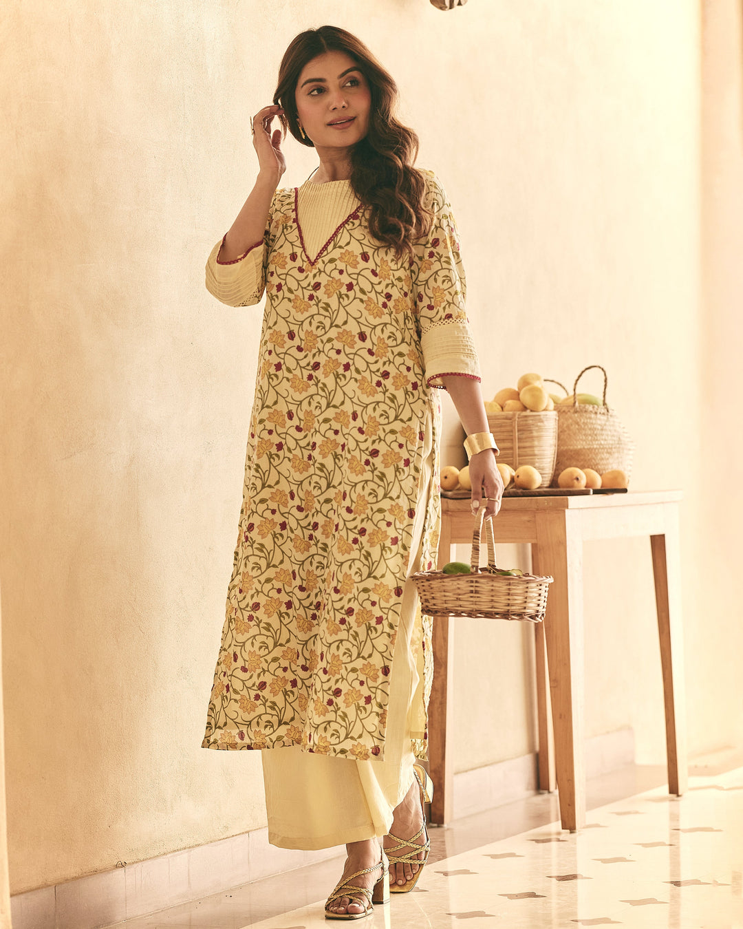 Varya Yellow Cotton Printed Kurta Set