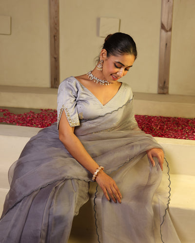 Chhavi Grey Chanderi Embroidered Blouse