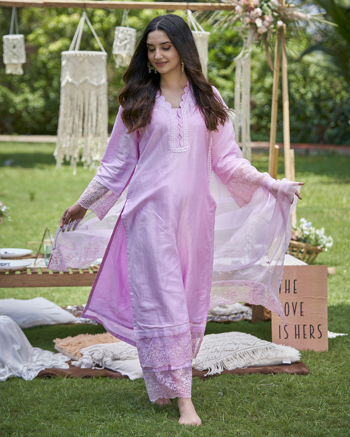 Abir Pink Solid Chanderi Kurta Set