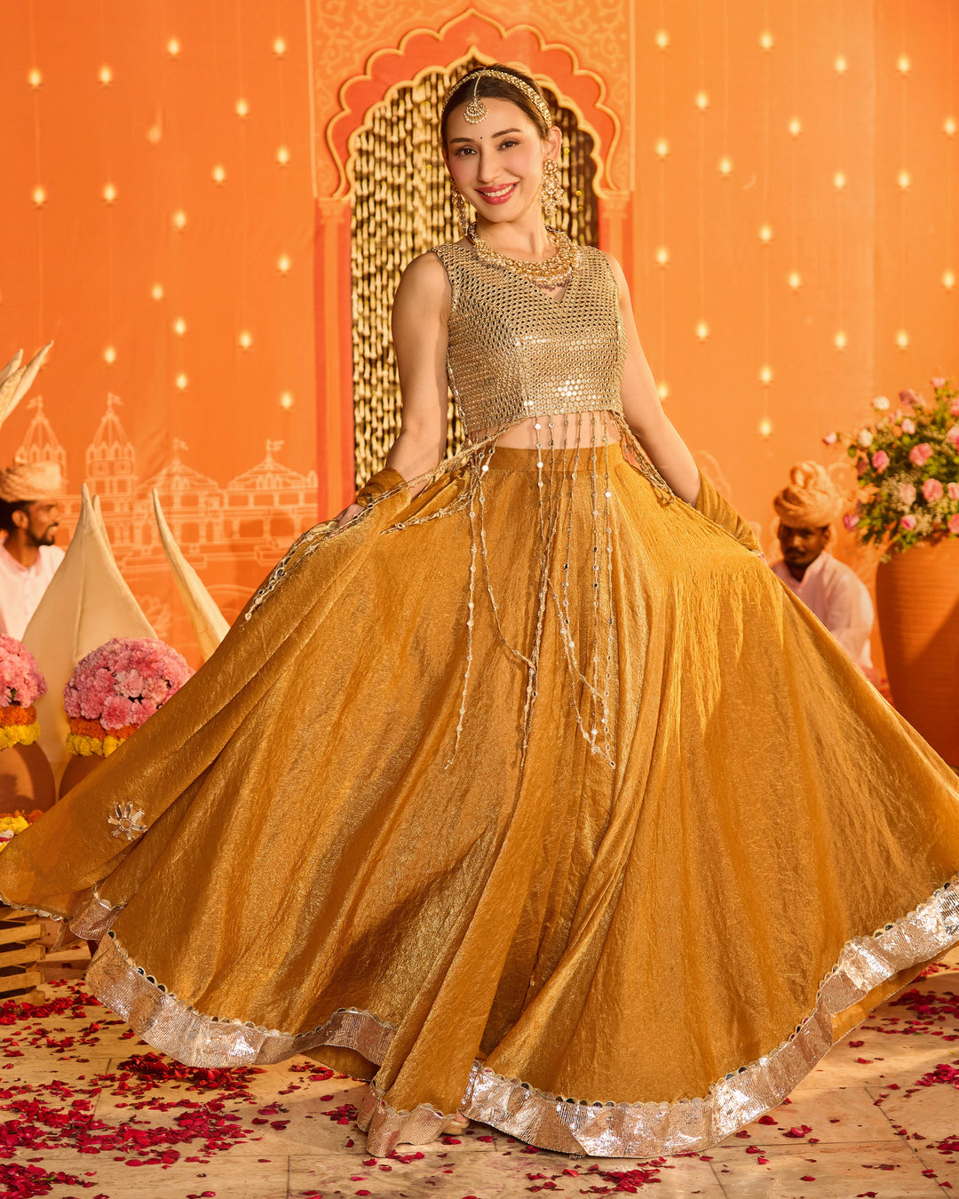 Vasudha Brownish Orange Tissue Lehenga Set