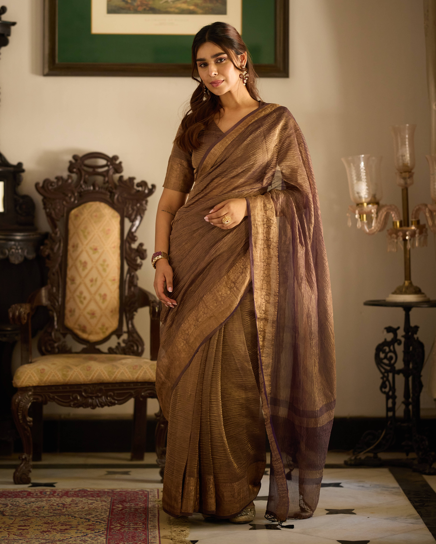 Shop Vrishti Purple Solid Crushed Tissue Saree for Women Online in ...