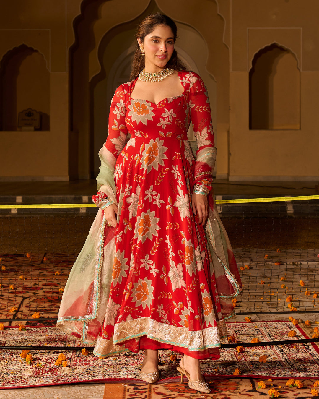 Zeenat Red Printed Georgette Suit Set