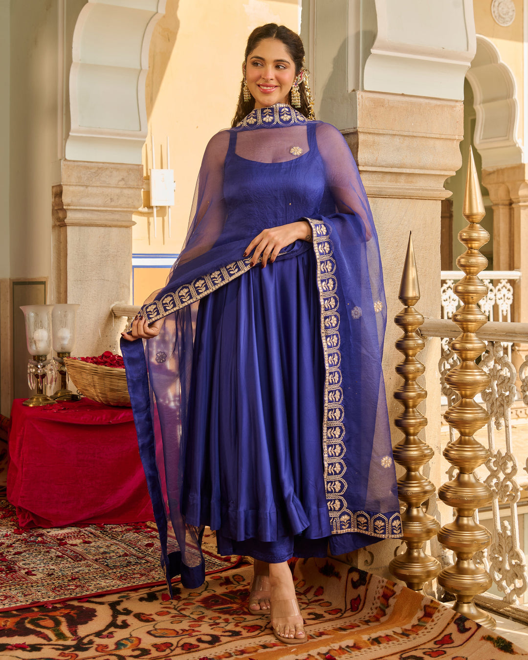 Meesha Purple Solid Satin Suit Set