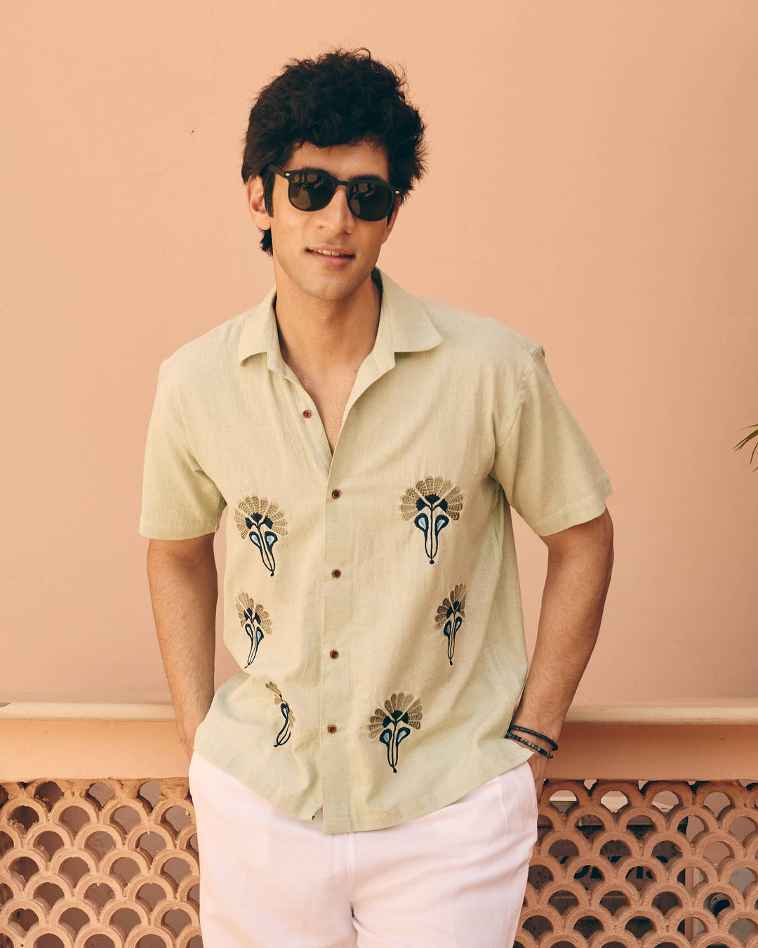 Meto Mint Cotton Flex Embroidered Shirt