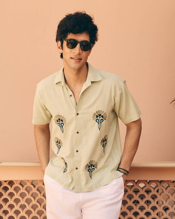 Meto Mint Cotton Flex Embroidered Shirt