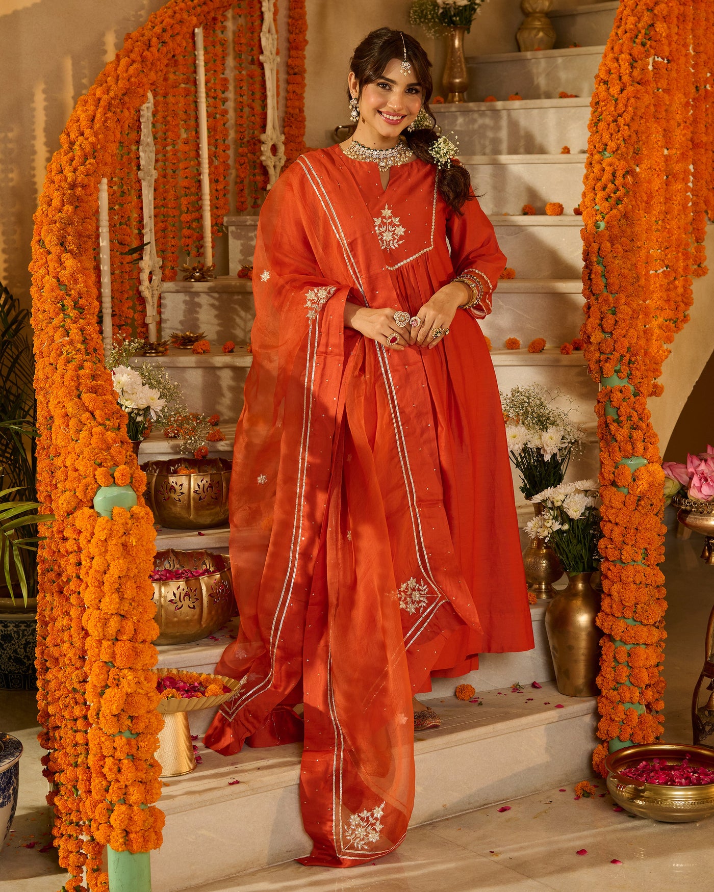 Prakash Rust Orange Solid Chanderi Suit Set