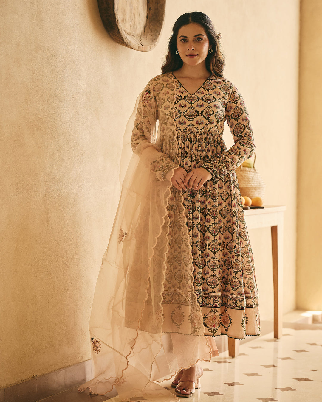 Sahara Peach Cotton Printed Suit Set