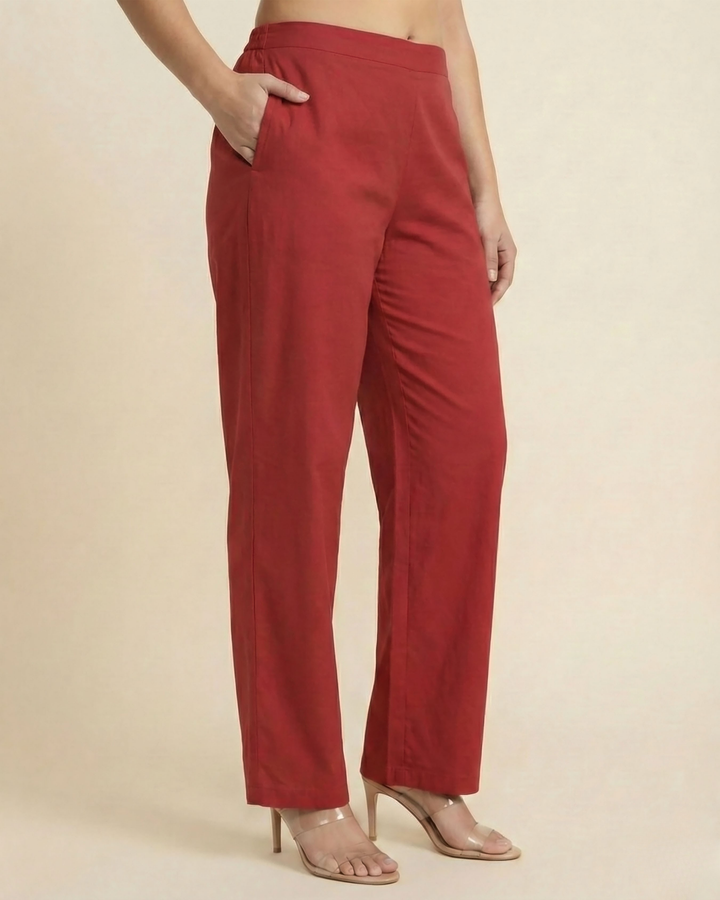 Maria Red Cotton Straight Pants