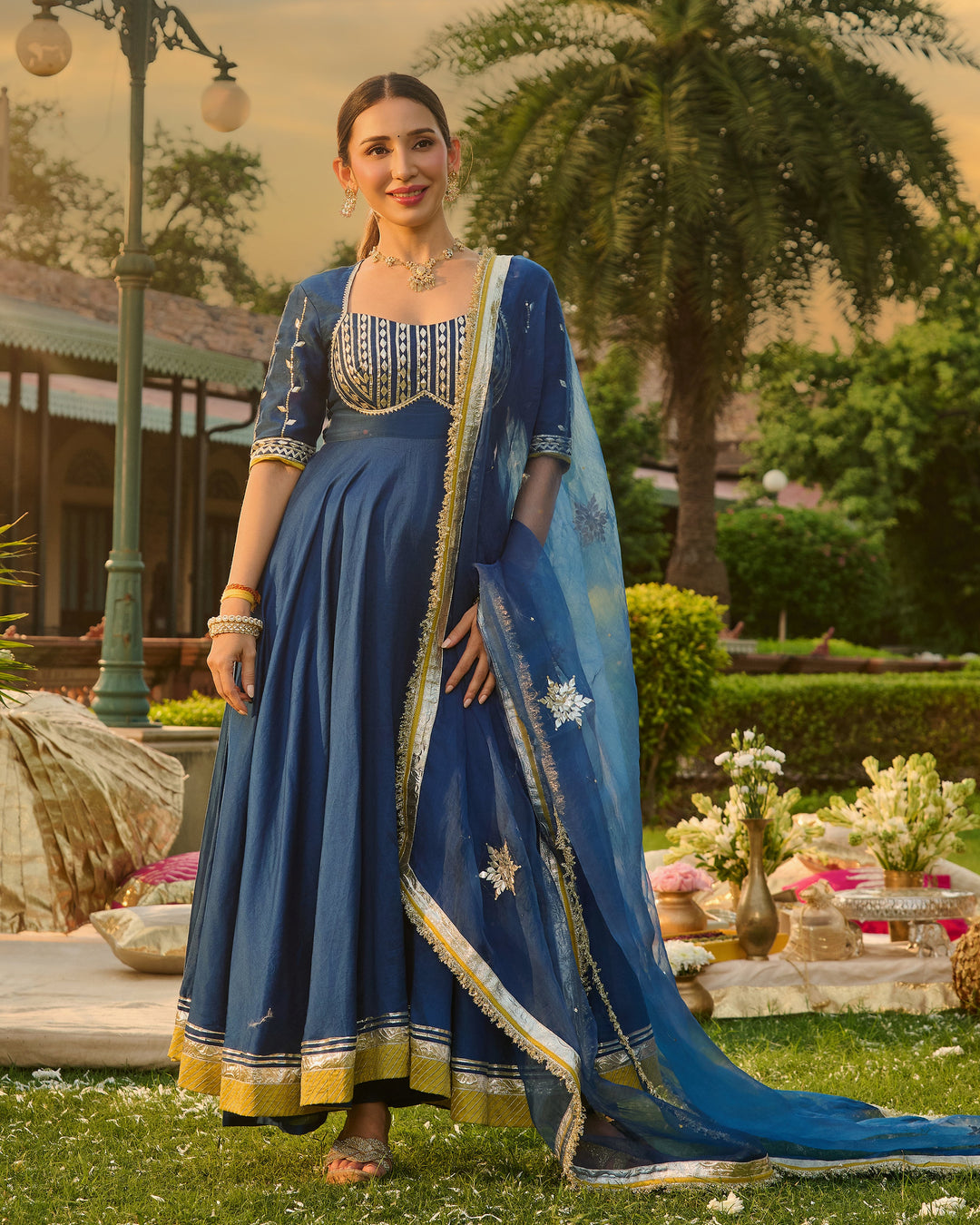 Deepisha Blue Embroidered Chanderi Suit Set
