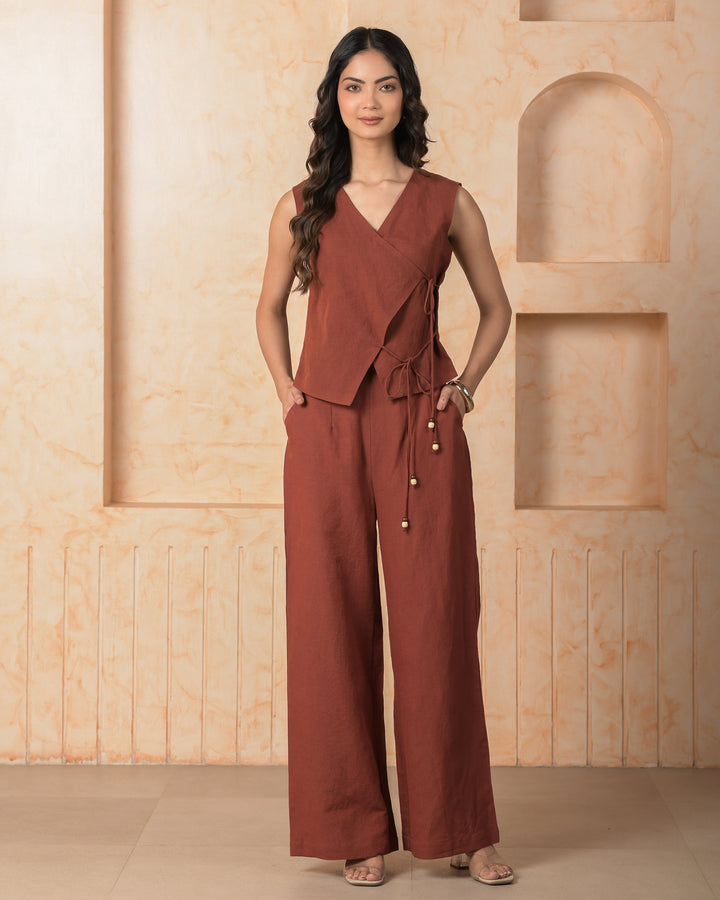 Ashra Red Solid Cotton Flex Coord Set