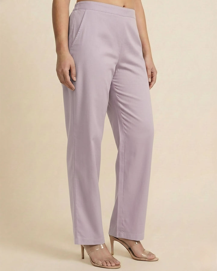 Mia Lilac Cotton Solid Straight Pants