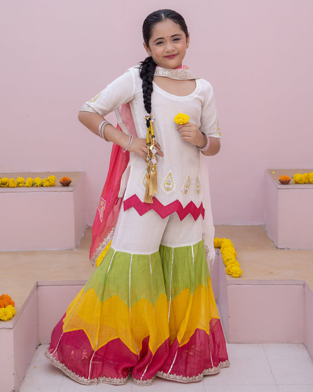 Niva White Solid Cotton Sharara Set