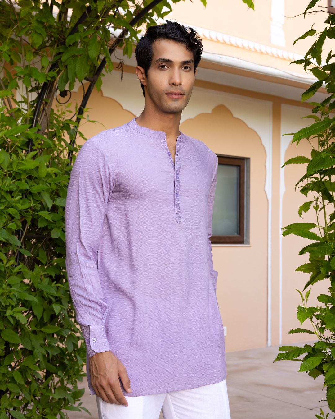 Nakul Purple Solid Dobby Kurta