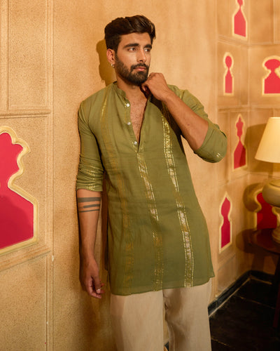 Tarangit Olive Knitted Lurex Kurta