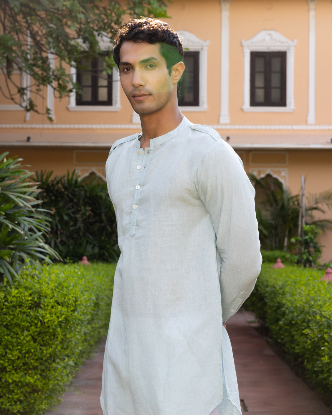 Pranay Pastel Blue Solid Cotton Flex Kurta