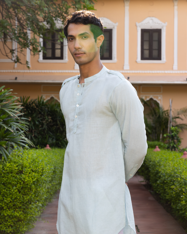 Pranay Pastel Blue Solid Cotton Flex Kurta
