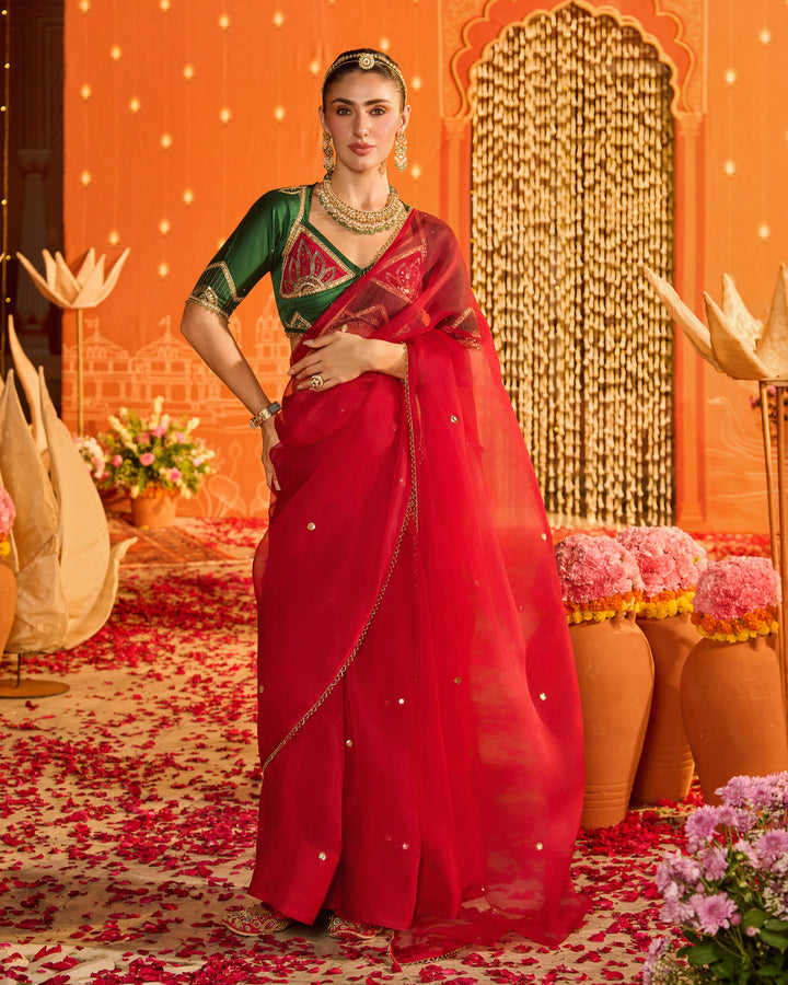 Inayat Green Embroidered Chanderi Aangi Blouse And Saree