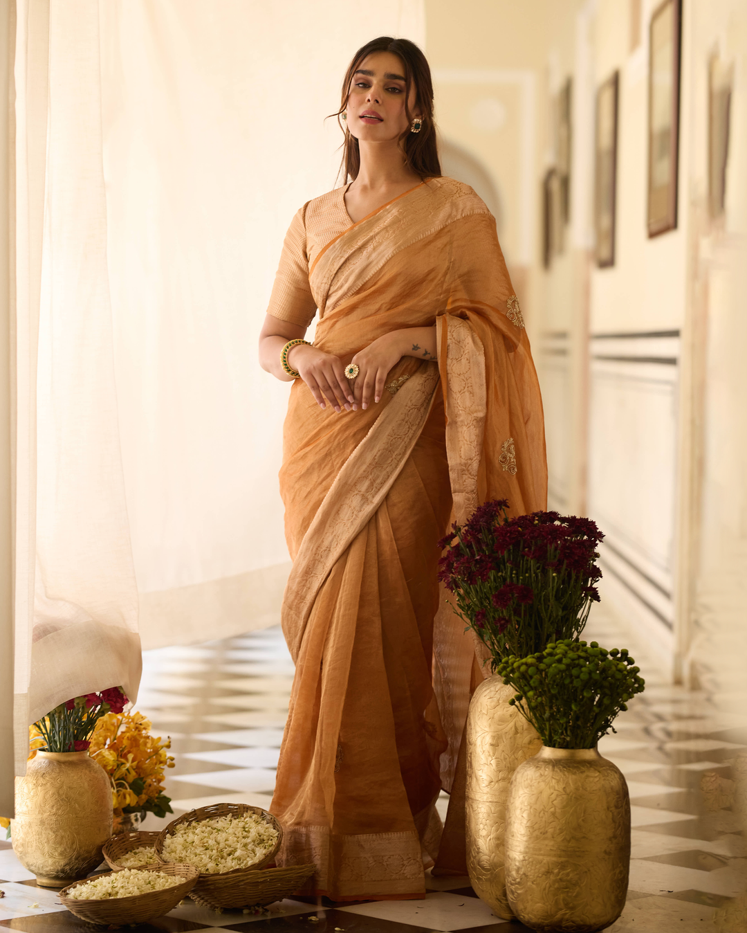 Kiranika Orange Handcrafted Tissue Saree