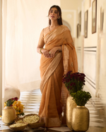 Kiranika Orange Handcrafted Tissue Saree