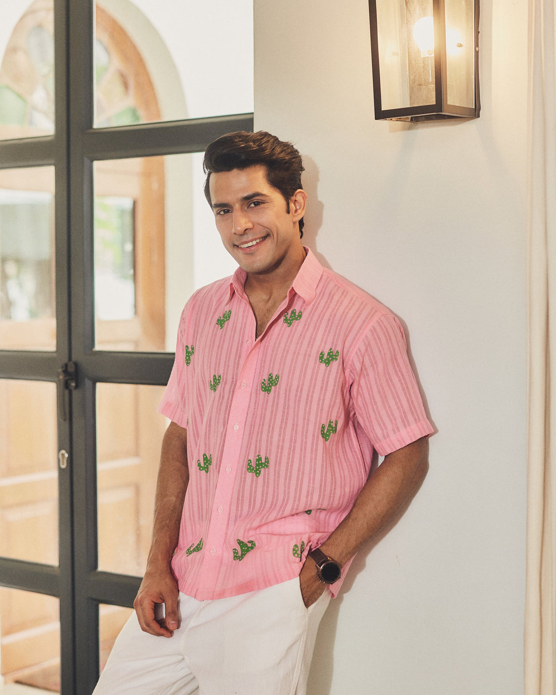 Priyank Pink Cotton Dobby Handpainted Shirt
