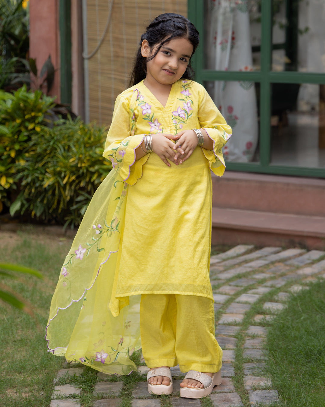 Calendula Yellow Handpainted Chanderi Suit Set