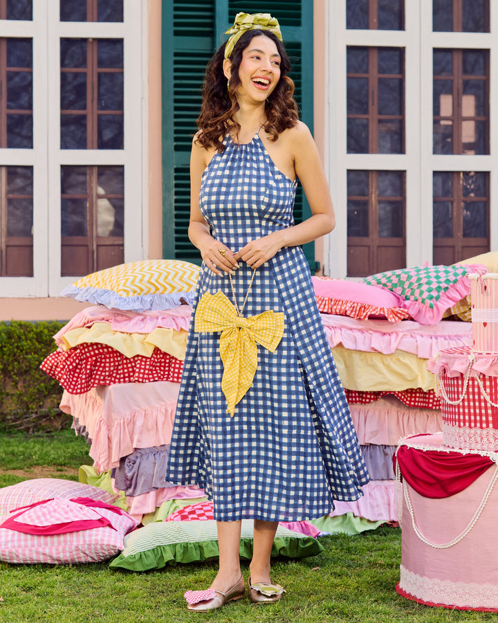 Francheska Blue Checks Cotton Printed Dress