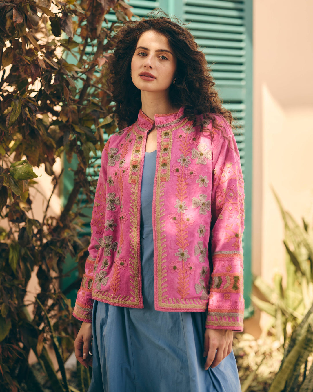 Rosette Pink Velvet Suzani Jacket