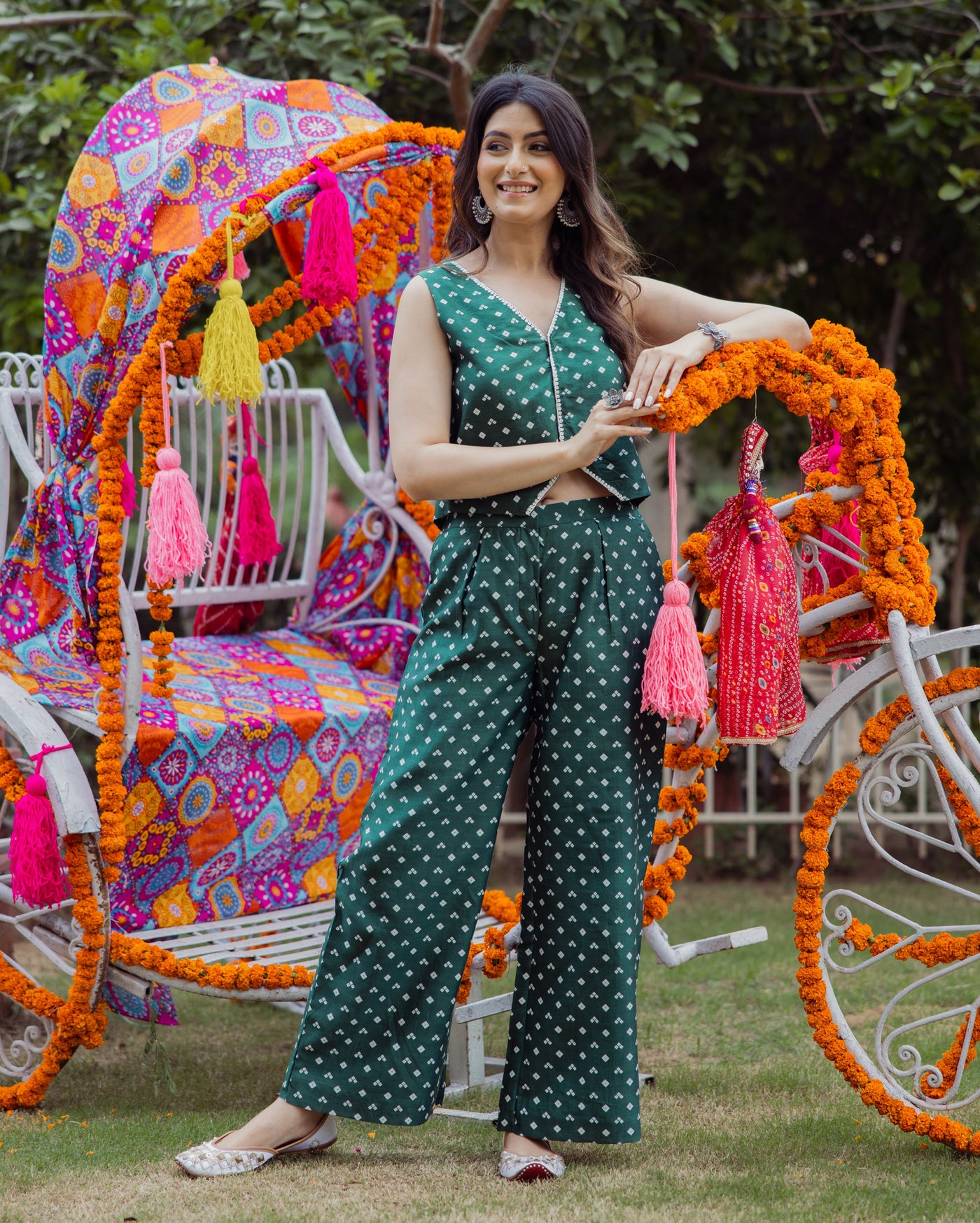 Kuntal Green Bandhani Chanderi Coord Set