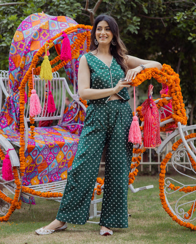 Kuntal Green Bandhani Chanderi Coord Set