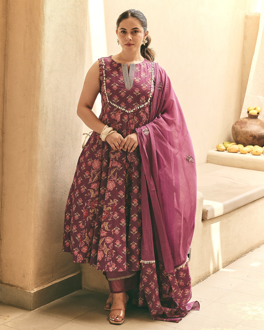 Inaya Purple Cotton Printed Suit Set
