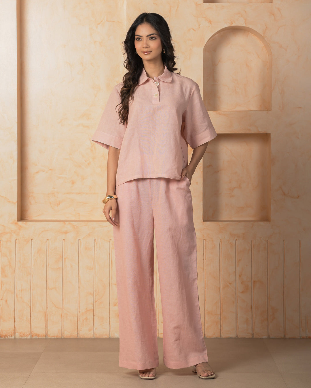 Pia Pink Solid Cotton Flex Coord Set