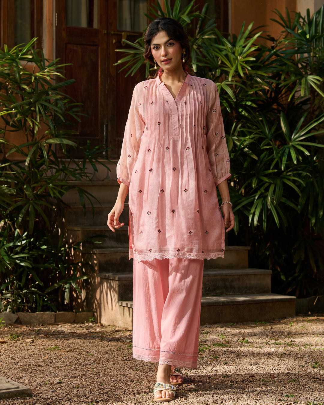 Jade Light Pink Embroidered Doria Kurta Set
