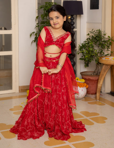 Kiara Red Bandhani Georgette Lehenga Set