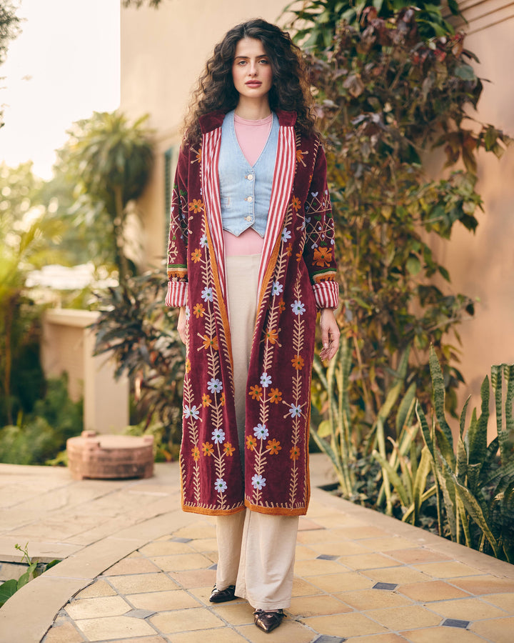 Veloura Maroon Velvet Suzani Jacket