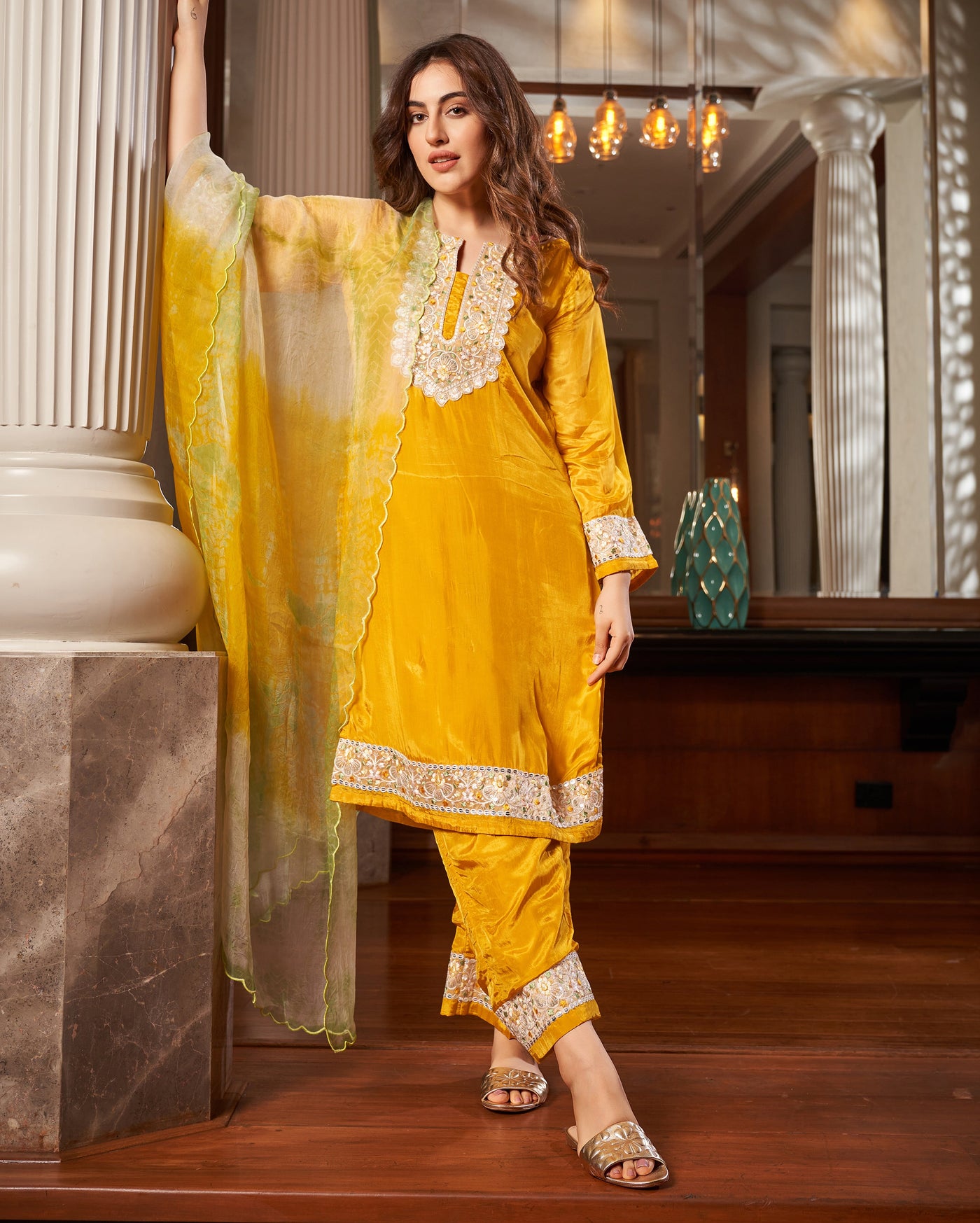 Seedit Yellow Tie-Dye Organza Dupatta