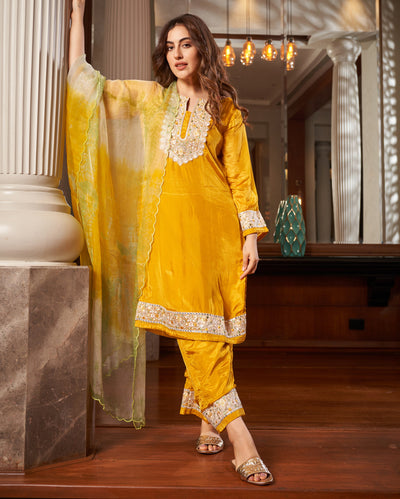 Seedit Yellow Tie-Dye Organza Dupatta