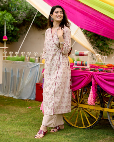 Neeti Beige Bandhani Cotton Kurta Set