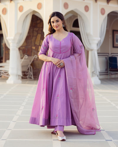 Tasha Purple Embroidered Chanderi Suit Set