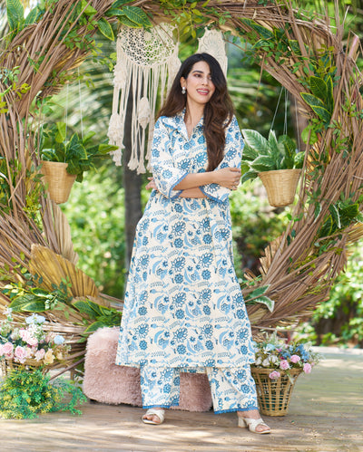 Banu Cream Printed Cotton Kurta Set