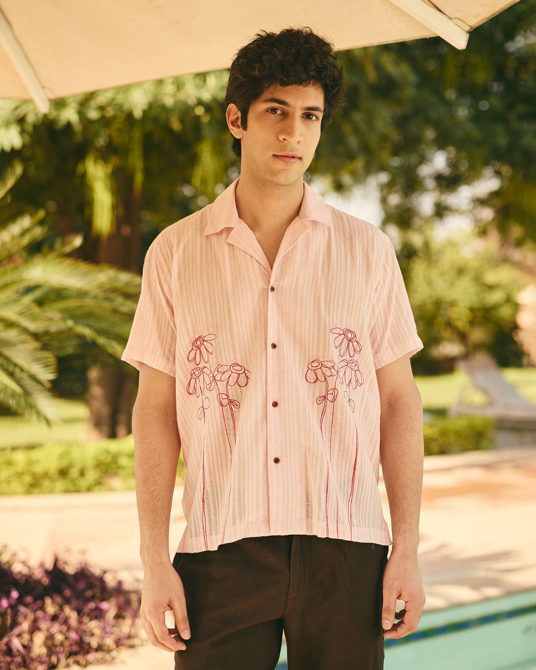 Piko Pink Cotton Dobby Embroidered Shirt