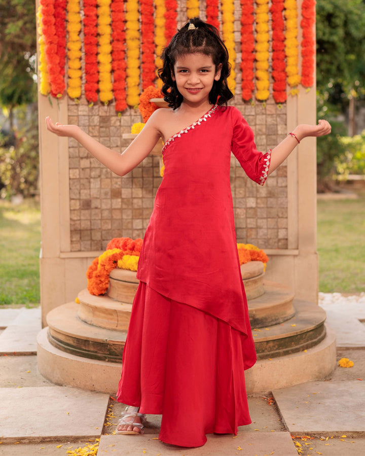 Cheery Charm Red Satin Coord Set 