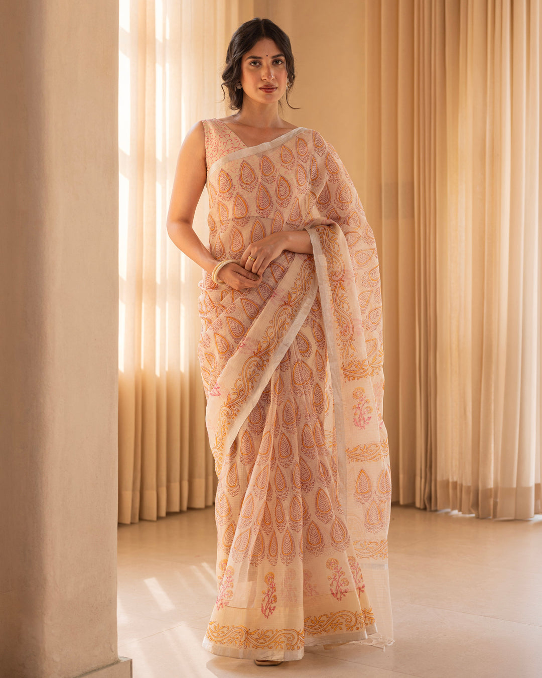Mishri Cream Doria Printed Saree