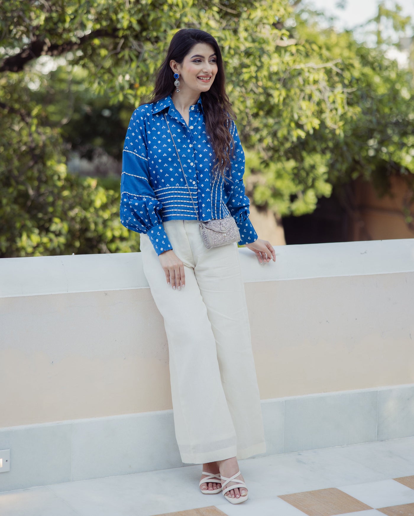 Heer Blue Bandhani Chanderi Shirt