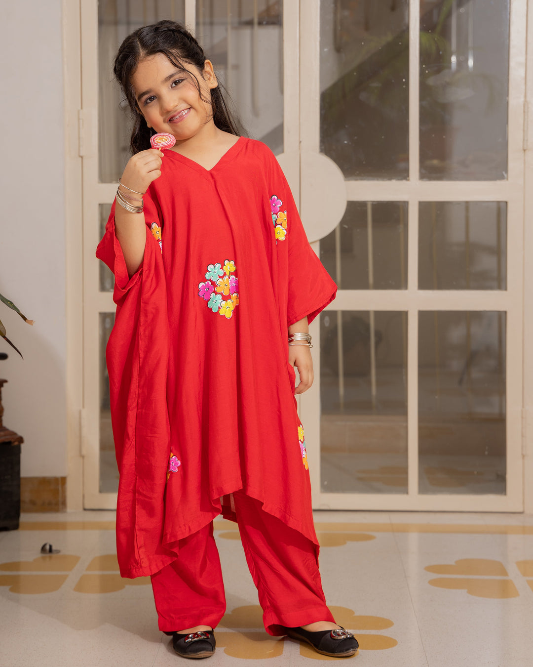 Adora Red Handpainted Muslin Coord Set