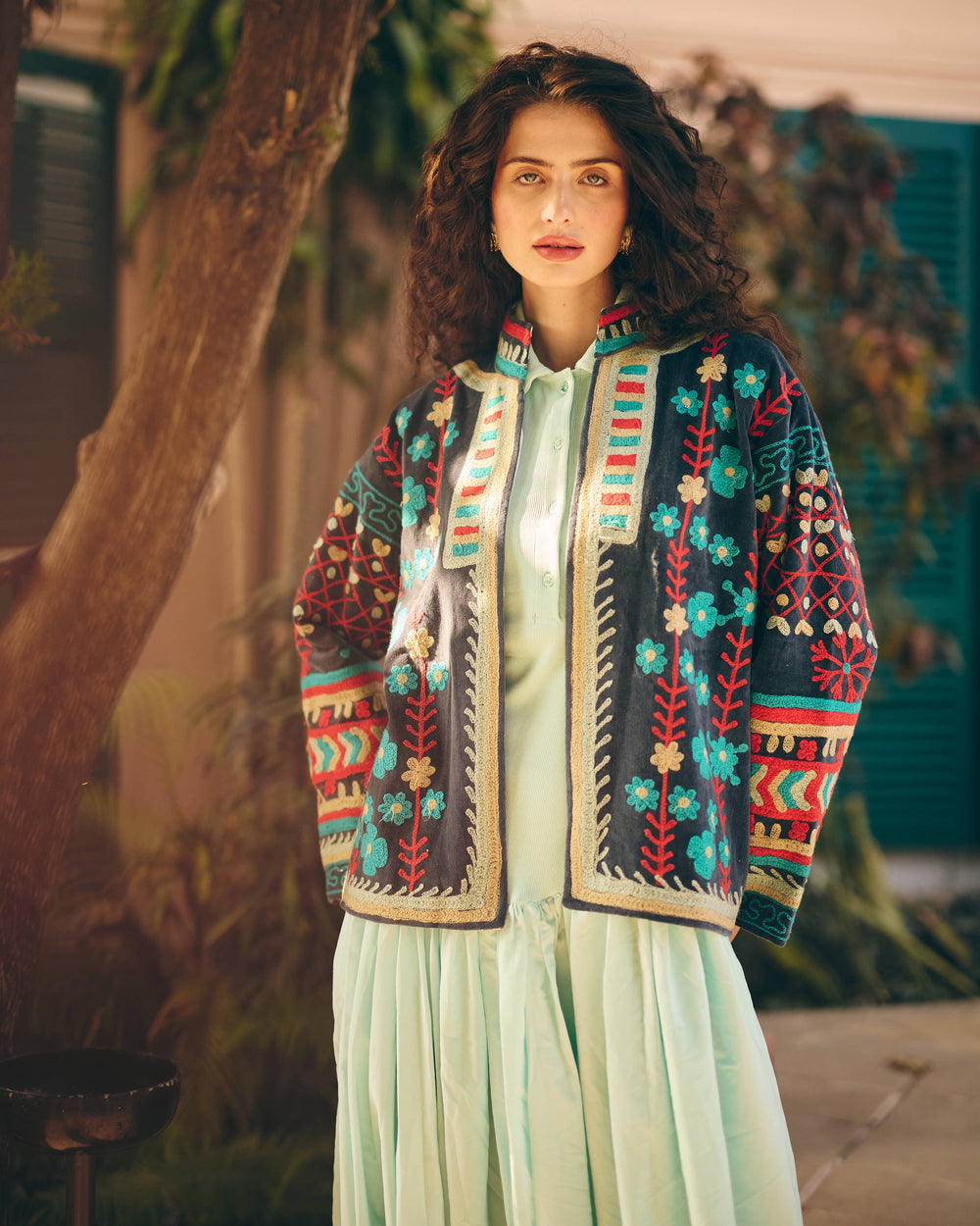 Azurelle Blue Velvet Suzani Jacket