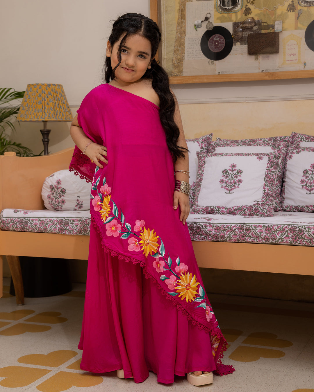 Mogra Magenta Handpainted Muslin Coord Set