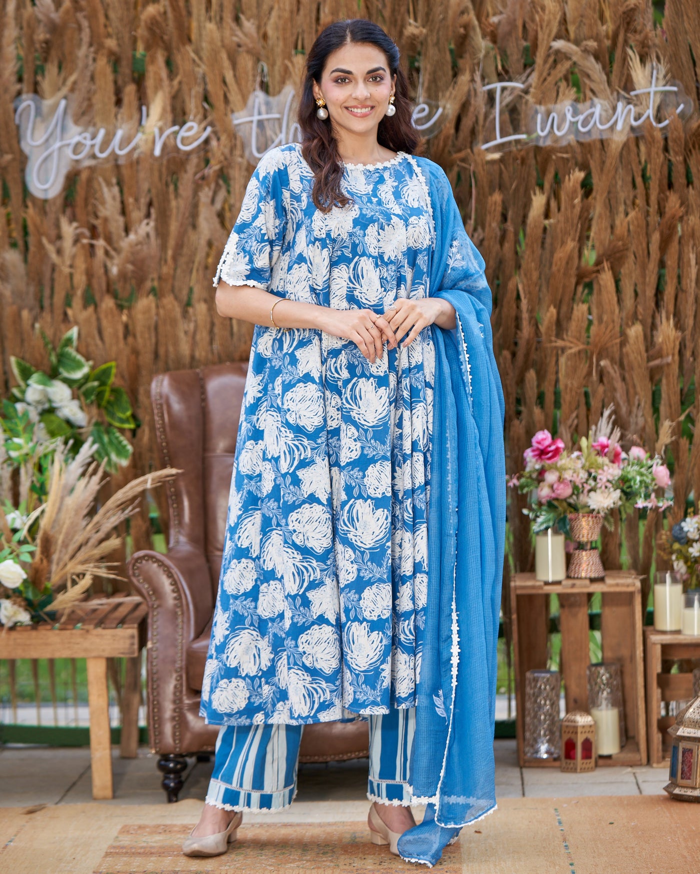 Anvika Blue Printed Cotton Suit Set